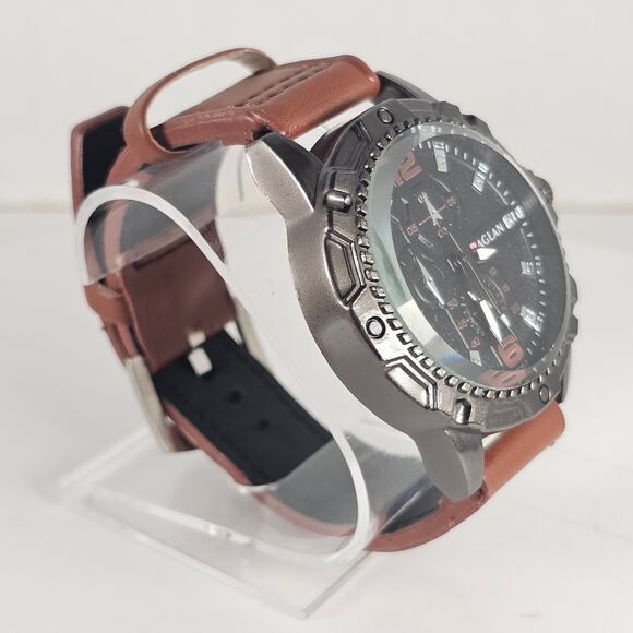 Raglan Men's Quartz Watch Black Dial Brown Band 43.9mm Case Chrono Look NEW - Picture 7 of 13